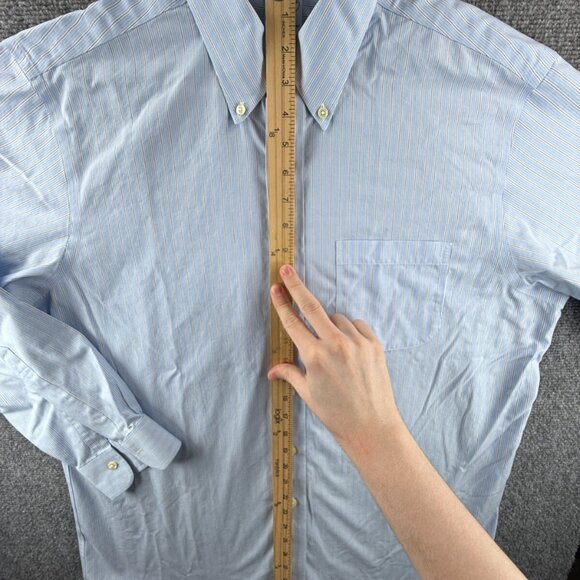 Brooks Brothers 16 34 Non-Iron Cotton Blue Classic Button-Down Striped Men Shirt - Picture 3 of 16